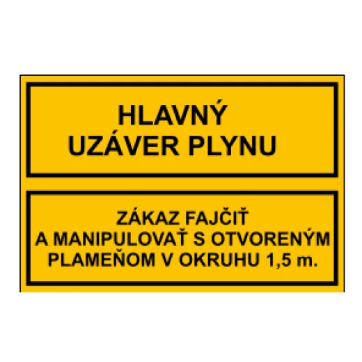 Hlavný uzáver plynu (zákaz fajčiť a manipulovať s otvoreným plameňom v okruhu 1,5 m)