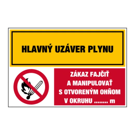 Hlavný uzáver plynu / Zákaz fajčiť a manipulovať s otvoreným ohňom v okruhu ........ m