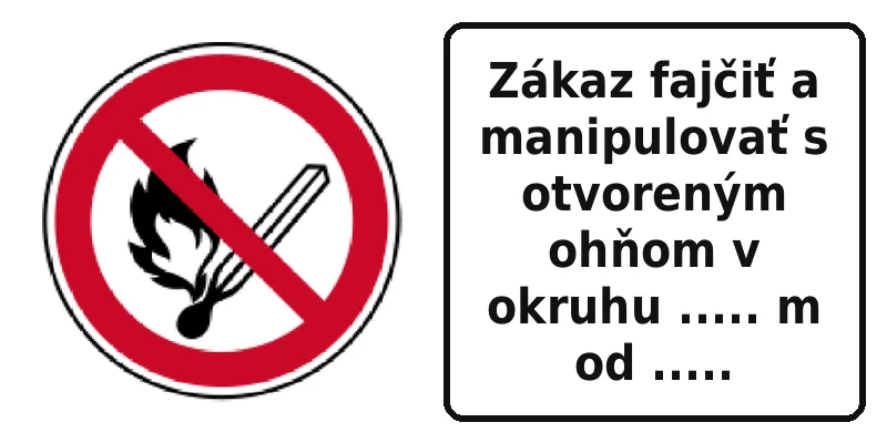 Zákaz fajčiť a manipulovať s otvoreným ohňom v okruhu ..... m od .....